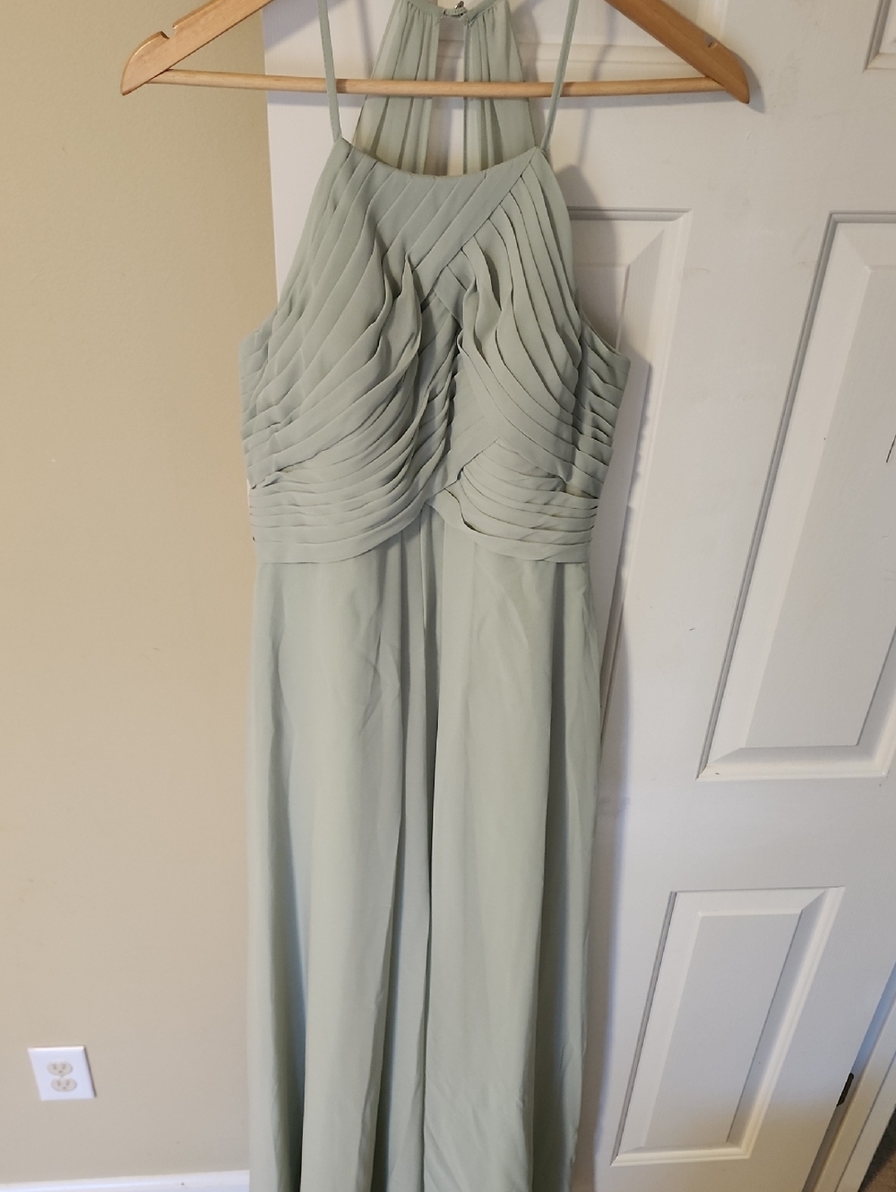 Halter Pleated Maxi Dress in Dusty Sage Green